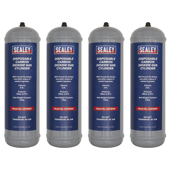 Sealey CO21KGD4 1.3kg Disposable Carbon Dioxide Gas Cylinder - Pack of 4