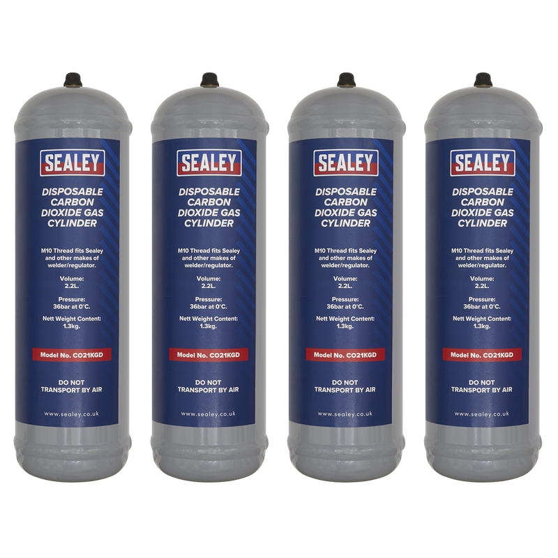 Sealey CO21KGD4 1.3kg Disposable Carbon Dioxide Gas Cylinder - Pack of 4
