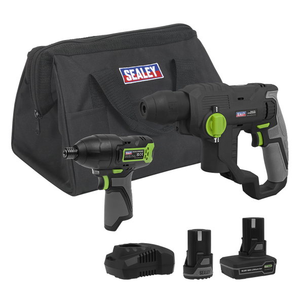 Sealey CP108VCOMBO4 2 x 10.8V SV10.8 Series Rotary Hammer Drill & Impact Driver Kit