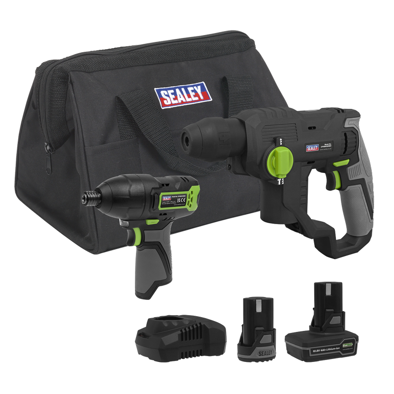 Sealey CP108VCOMBO4 2 x 10.8V SV10.8 Series Rotary Hammer Drill & Impact Driver Kit