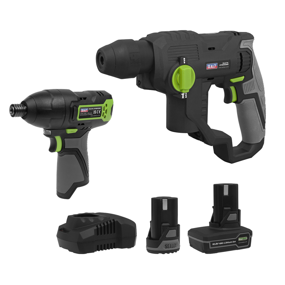 Sealey CP108VCOMBO4 2 x 10.8V SV10.8 Series Rotary Hammer Drill & Impact Driver Kit