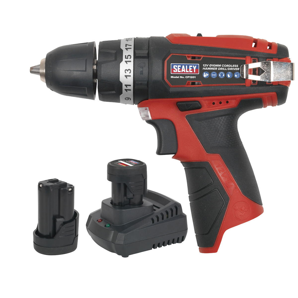 Sealey CP1201KIT 12V SV12 Series 10mm Hammer Drill/Driver Kit - 2 Batteries