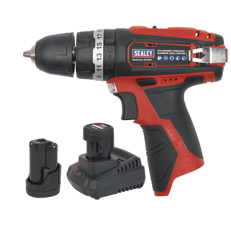 Sealey CP1201KIT 12V SV12 Series 10mm Hammer Drill/Driver Kit - 2 Batteries