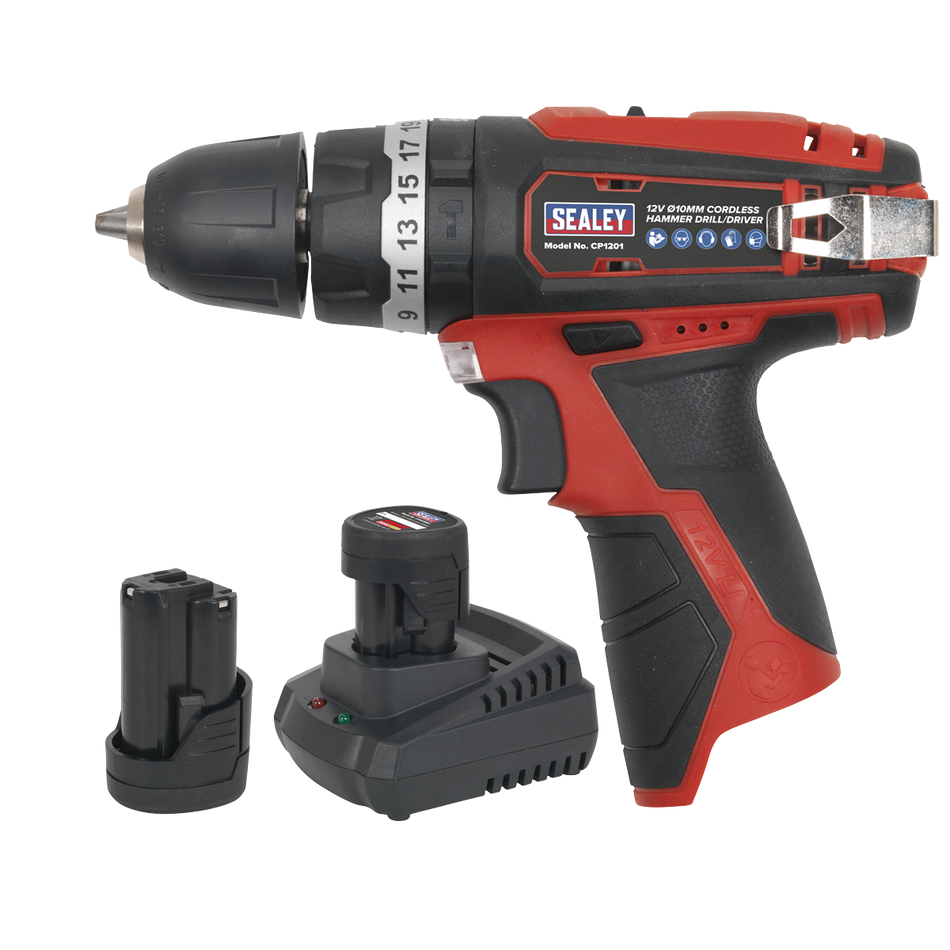 Sealey CP1201KIT 12V SV12 Series 10mm Hammer Drill/Driver Kit - 2 Batteries
