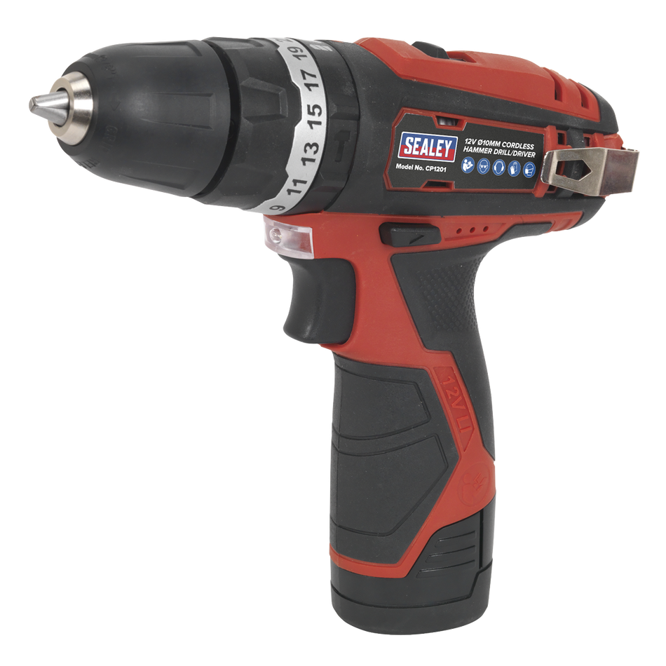Sealey CP1201KIT 12V SV12 Series 10mm Hammer Drill/Driver Kit - 2 Batteries