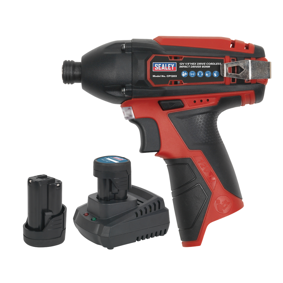 Sealey CP1203KIT 12V SV12 Series 1/4"Hex Drive Impact Driver Kit - 2 Batteries