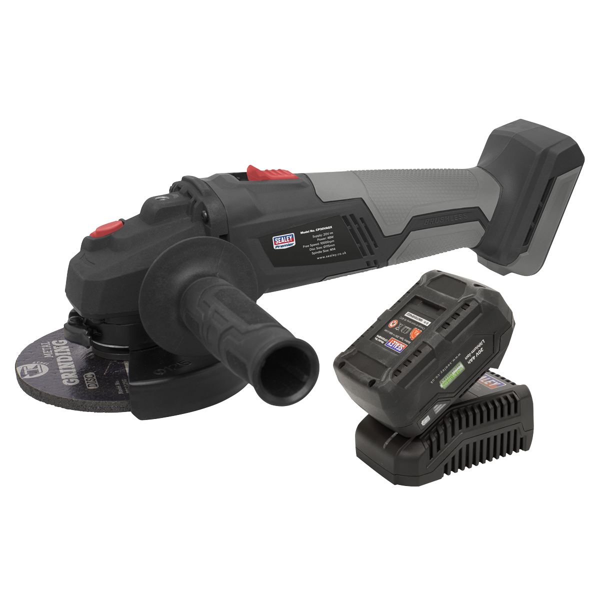 Sealey CP20VAGXKIT1 20V 4Ah SV20 Series 115mm Brushless Angle Grinder Kit