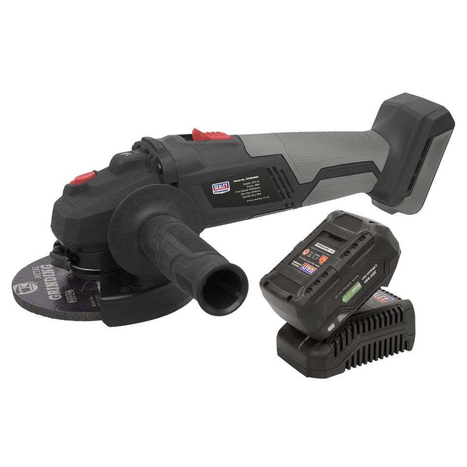Sealey CP20VAGXKIT1 20V 4Ah SV20 Series 115mm Brushless Angle Grinder Kit