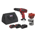 Sealey CP20VCOMBO12 2 x 20V SV20 Series Cordless Router & Combi Drill Kit - 2 Batteries