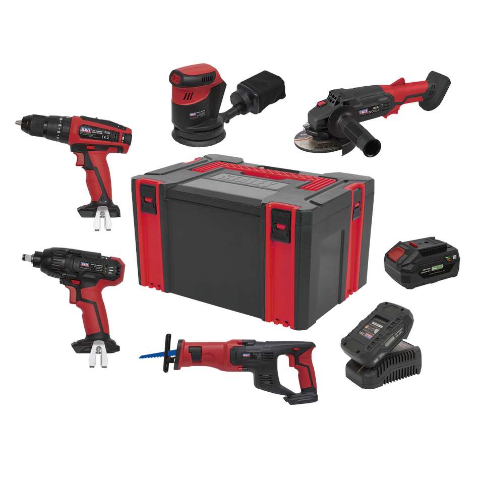 Sealey CP20VCOMBO2 5 x 20V SV20 Series Cordless Tool Combo - 2 Batteries
