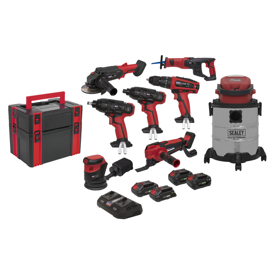 Sealey CP20VCOMBO4 8 x 20V SV20 Series Cordless Tool Combo - 4 Batteries