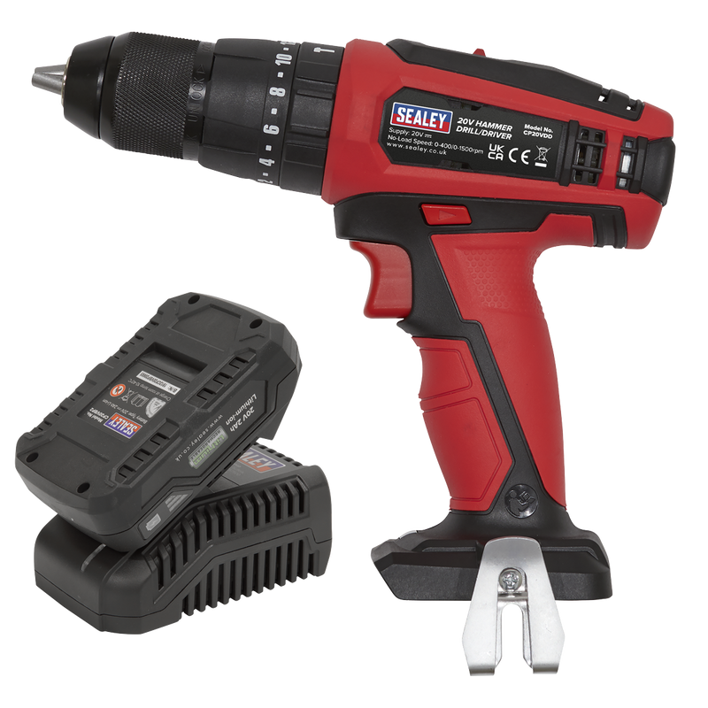 Sealey CP20VDDKIT1 20V SV20 Series 13mm 2Ah Lithium-ion Hammer Drill/Driver Kit