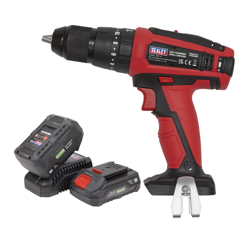 Sealey CP20VDDKIT 20V SV20 Series 13mm Hammer Drill/Driver Kit - 2 Batteries