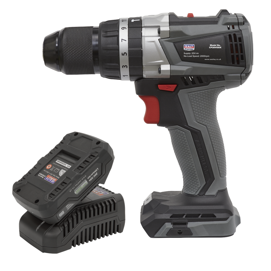 Sealey CP20VDDXKIT1 20V SV20 Series 13mm 2Ah Brushless Hammer Drill/Driver Kit