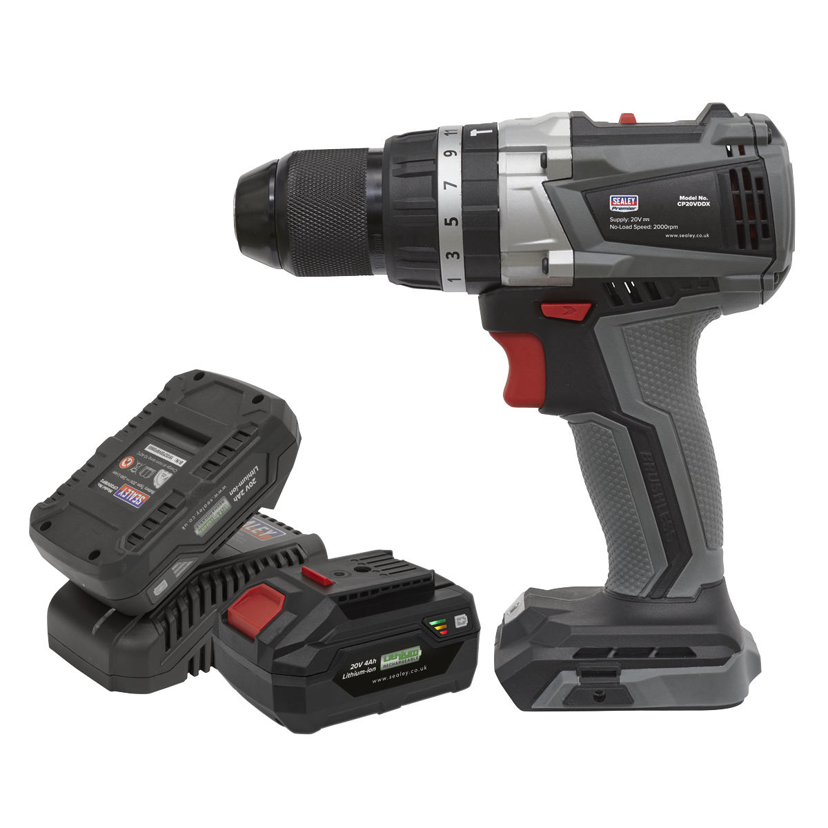 Sealey CP20VDDXKIT 20V SV20 Series 13mm Brushless Hammer Drill/Driver Kit - 2 Batteries