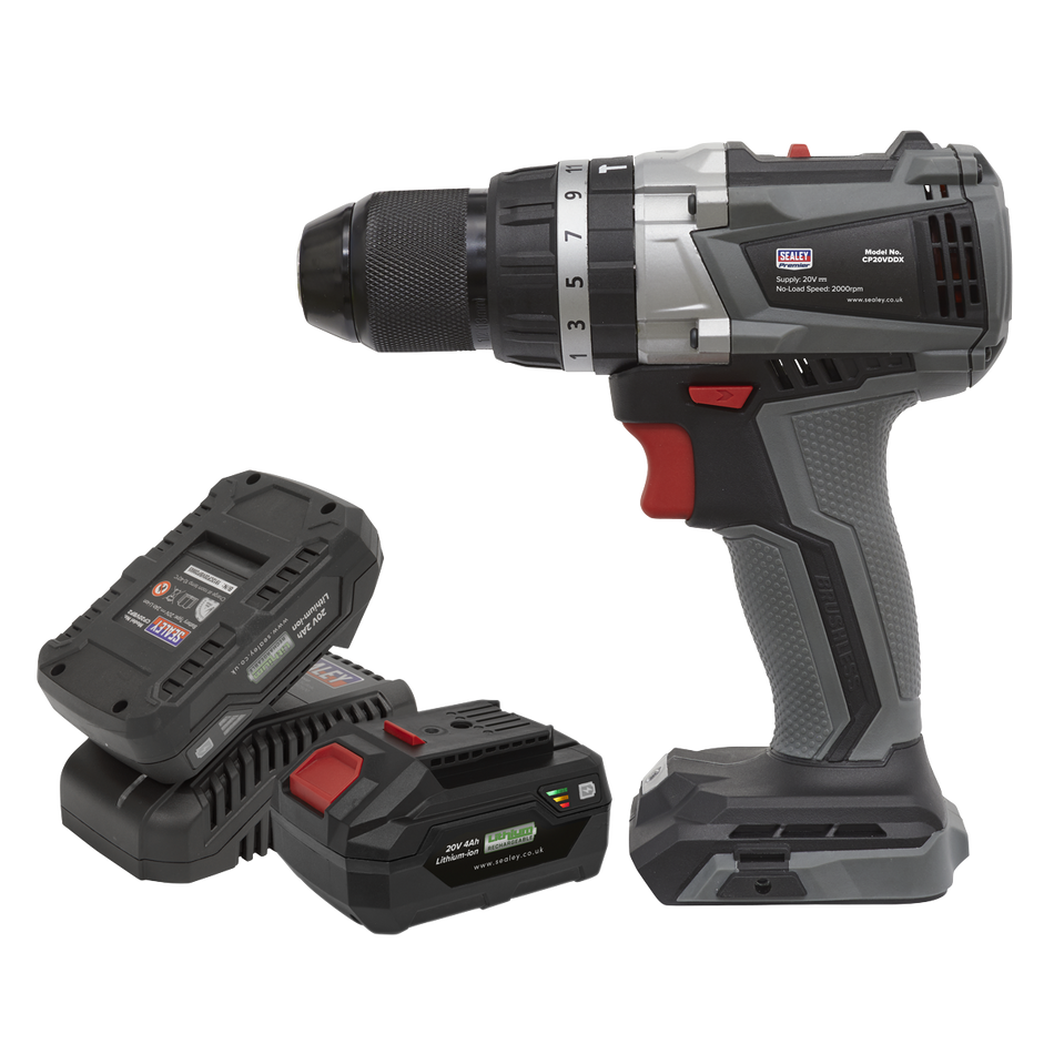 Sealey CP20VDDXKIT 20V SV20 Series 13mm Brushless Hammer Drill/Driver Kit - 2 Batteries