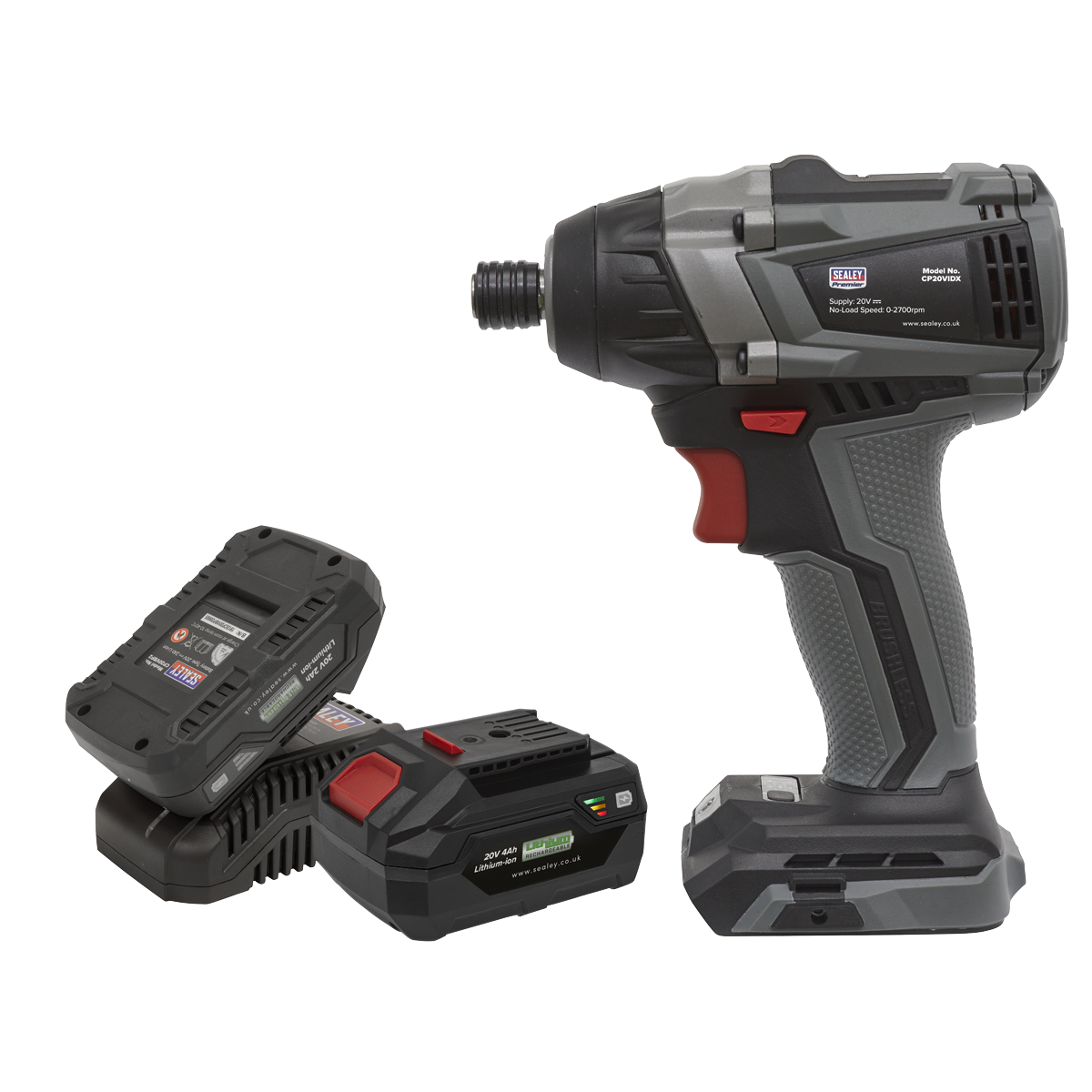 Sealey CP20VIDXKIT 20V SV20 Series 1/4"Hex Brushless Impact Driver Kit - 2 Batteries