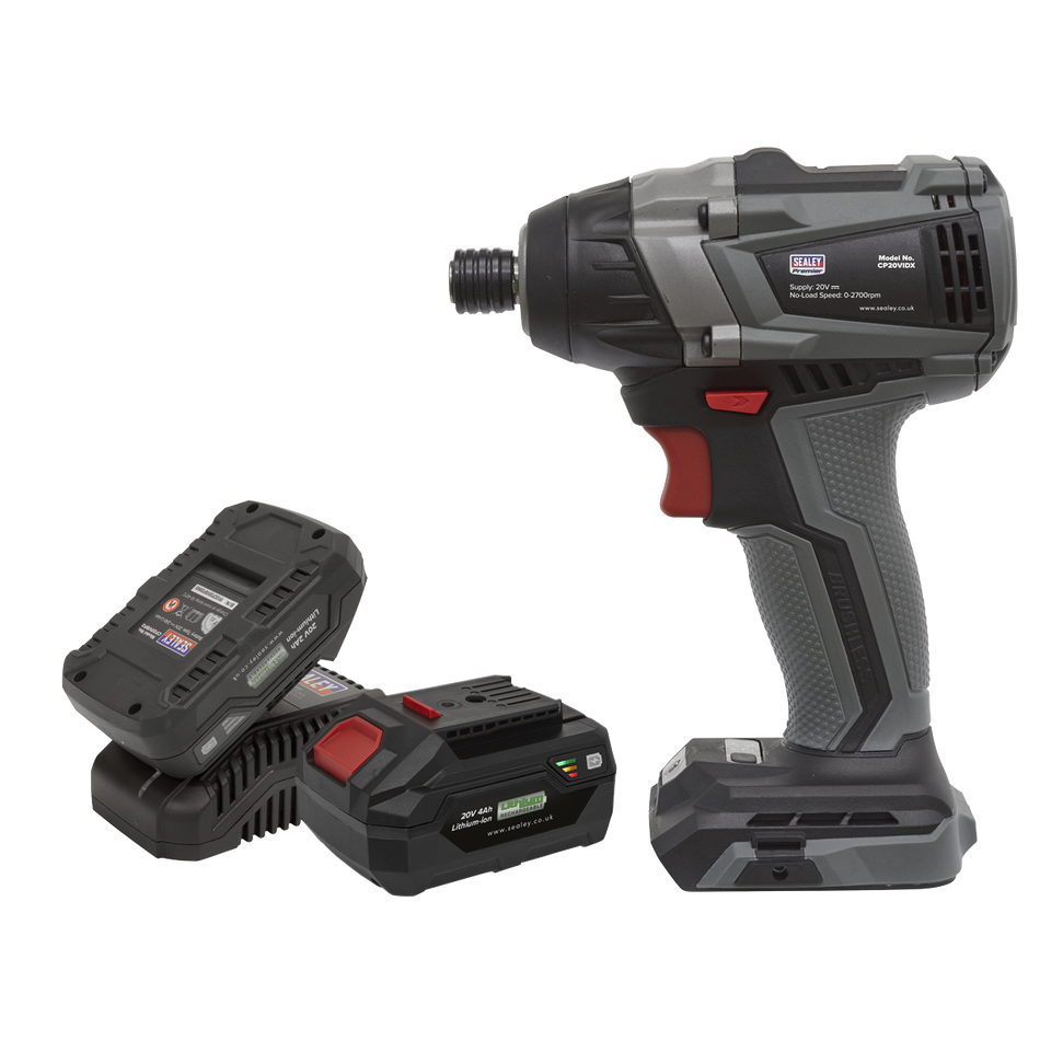 Sealey CP20VIDXKIT 20V SV20 Series 1/4"Hex Brushless Impact Driver Kit - 2 Batteries