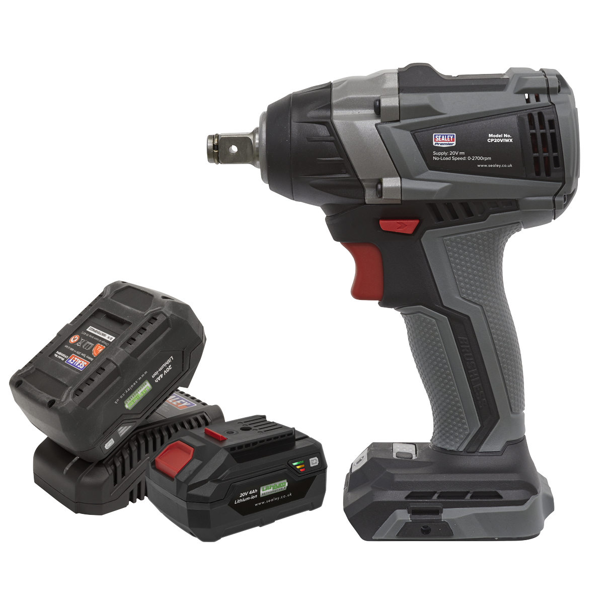 Sealey CP20VIWXKIT 20V SV20 Series 1/2"Sq Drive Brushless Impact Wrench Kit 300Nm - 2 Batteries