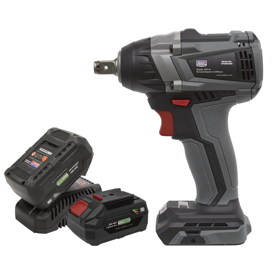 Sealey CP20VIWXKIT 20V SV20 Series 1/2"Sq Drive Brushless Impact Wrench Kit 300Nm - 2 Batteries