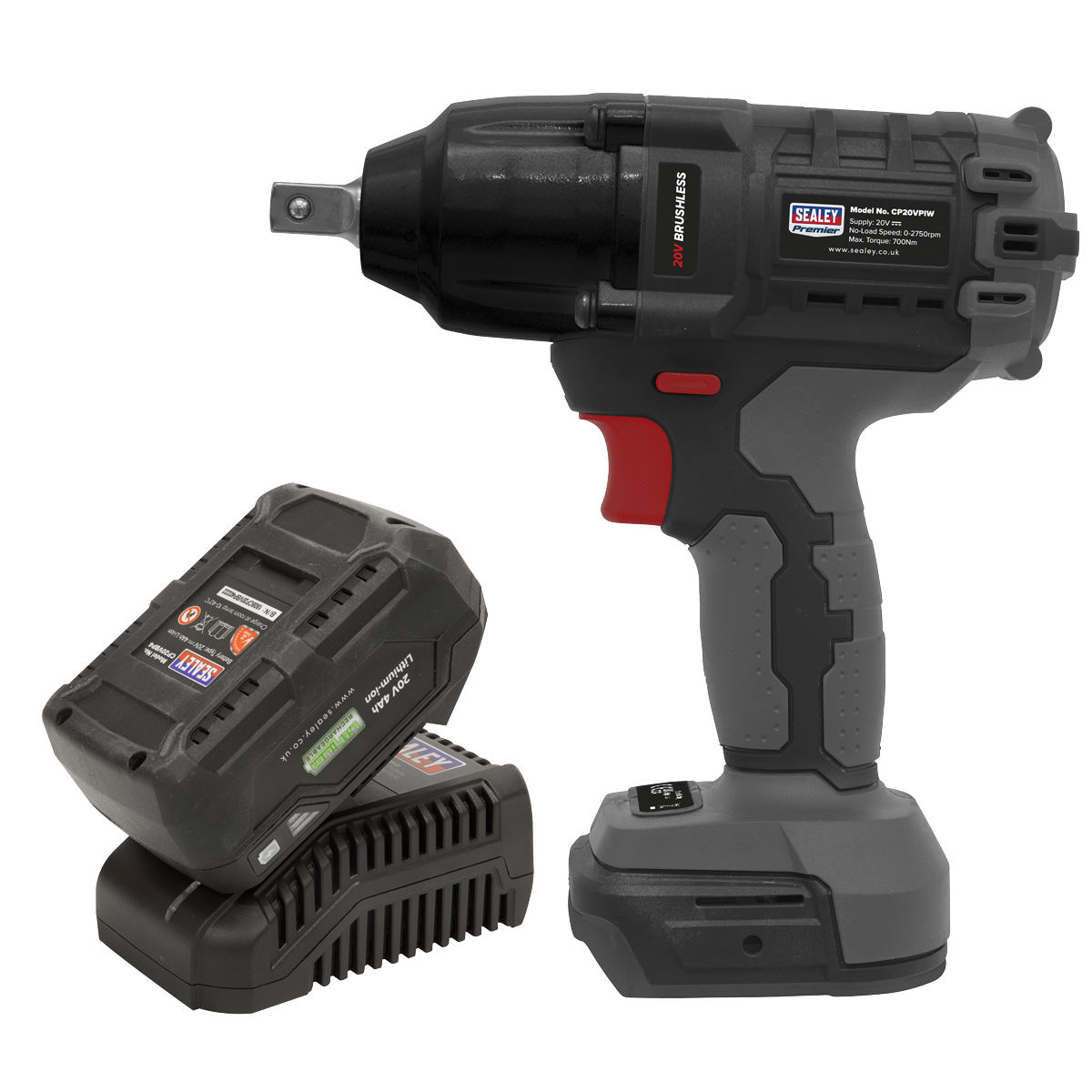 Sealey CP20VPIWKIT1 20V SV20 Series 4Ah 1/2"Sq Drive Brushless Impact Wrench Kit 700Nm