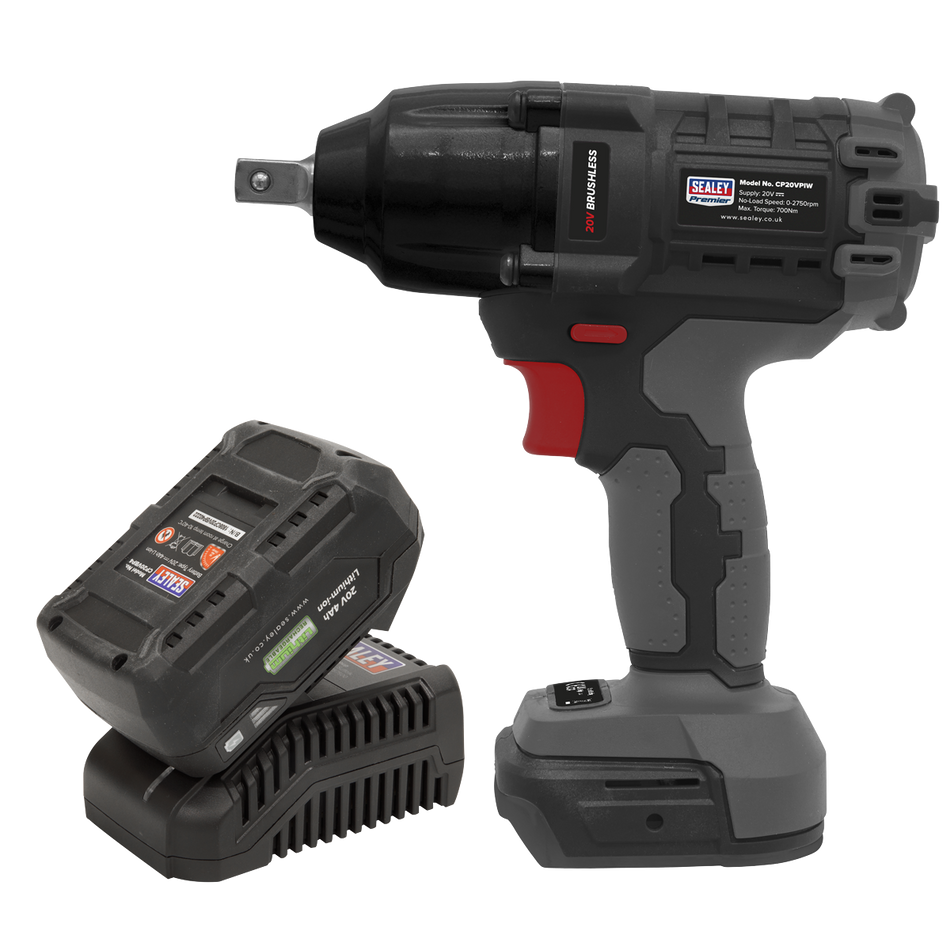 Sealey CP20VPIWKIT1 20V SV20 Series 4Ah 1/2"Sq Drive Brushless Impact Wrench Kit 700Nm