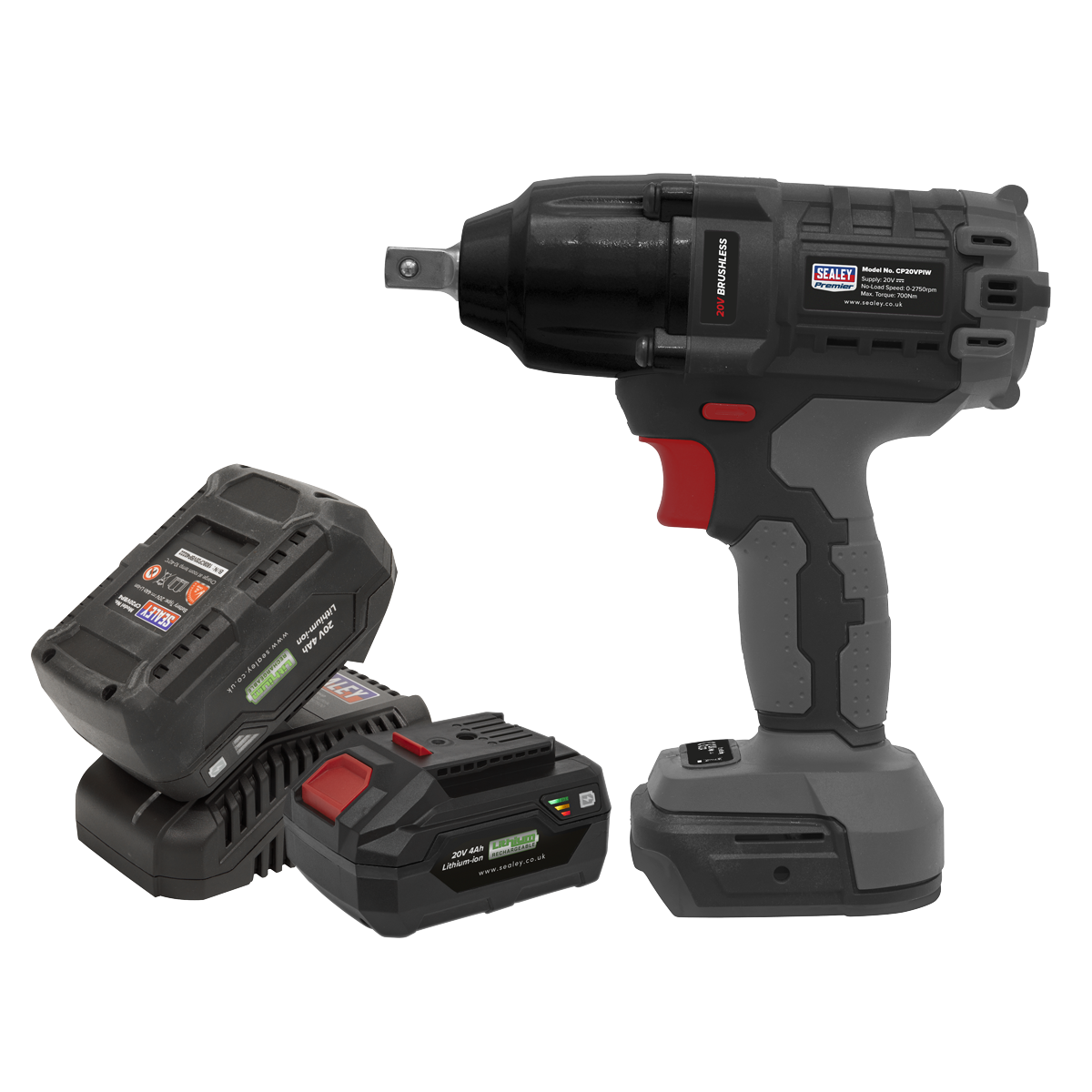 Sealey CP20VPIWKIT 20V SV20 Series 1/2"Sq Drive Brushless Impact Wrench Kit 700Nm - 2 Batteries
