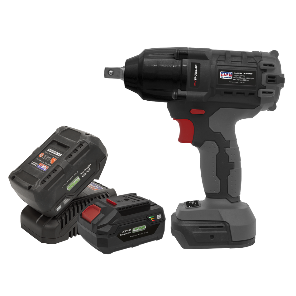 Sealey CP20VPIWKIT 20V SV20 Series 1/2"Sq Drive Brushless Impact Wrench Kit 700Nm - 2 Batteries
