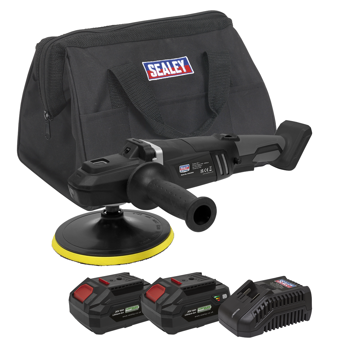 Sealey CP20VRPXKIT 20V 4Ah SV20 Series 180mm Brushless Rotary Polisher Kit - 2 Batteries