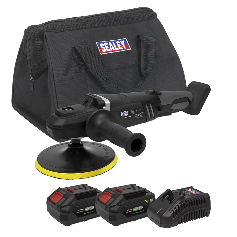Sealey CP20VRPXKIT 20V 4Ah SV20 Series 180mm Brushless Rotary Polisher Kit - 2 Batteries