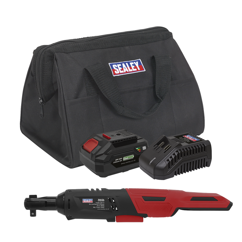 Sealey CP20VRWKIT1 20V SV20 Series 4Ah 3/8"Sq Drive Cordless Ratchet Wrench Kit - 60Nm