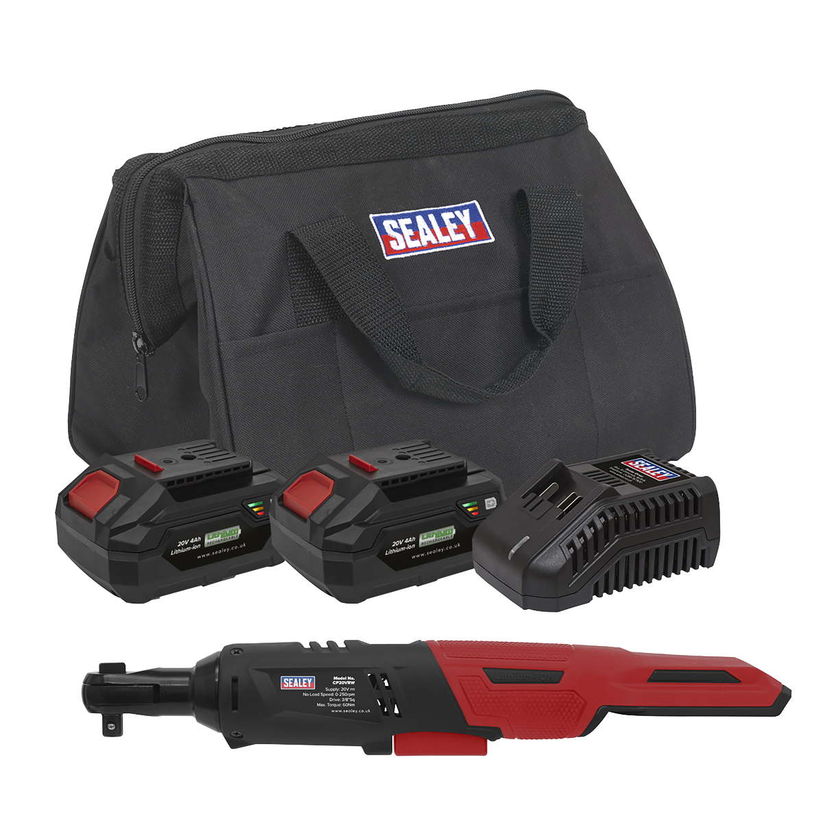 Sealey CP20VRWKIT 20V SV20 Series 3/8"Sq Drive Cordless Ratchet Wrench Kit - 2 Batteries