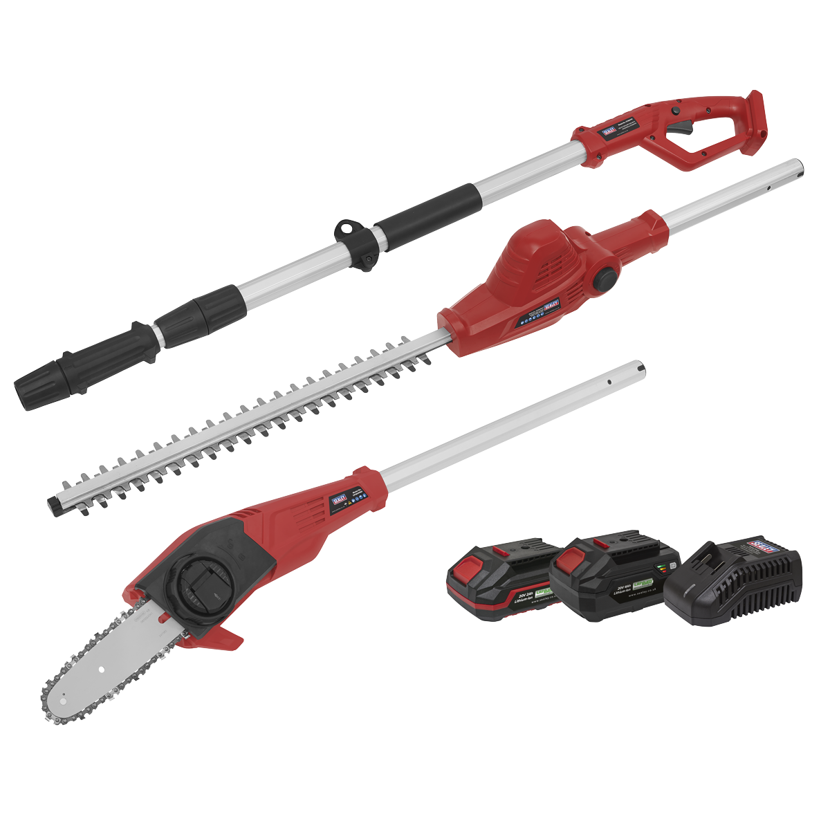 Sealey CP20VTPCOMBO 20V SV20 Series Telescopic Cordless Hedge Trimmer & Chainsaw Kit - 2 Batteries