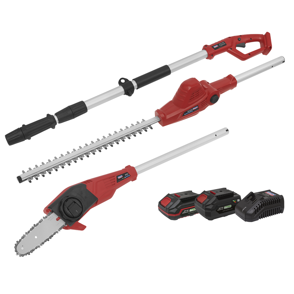 Sealey CP20VTPCOMBO 20V SV20 Series Telescopic Cordless Hedge Trimmer & Chainsaw Kit - 2 Batteries