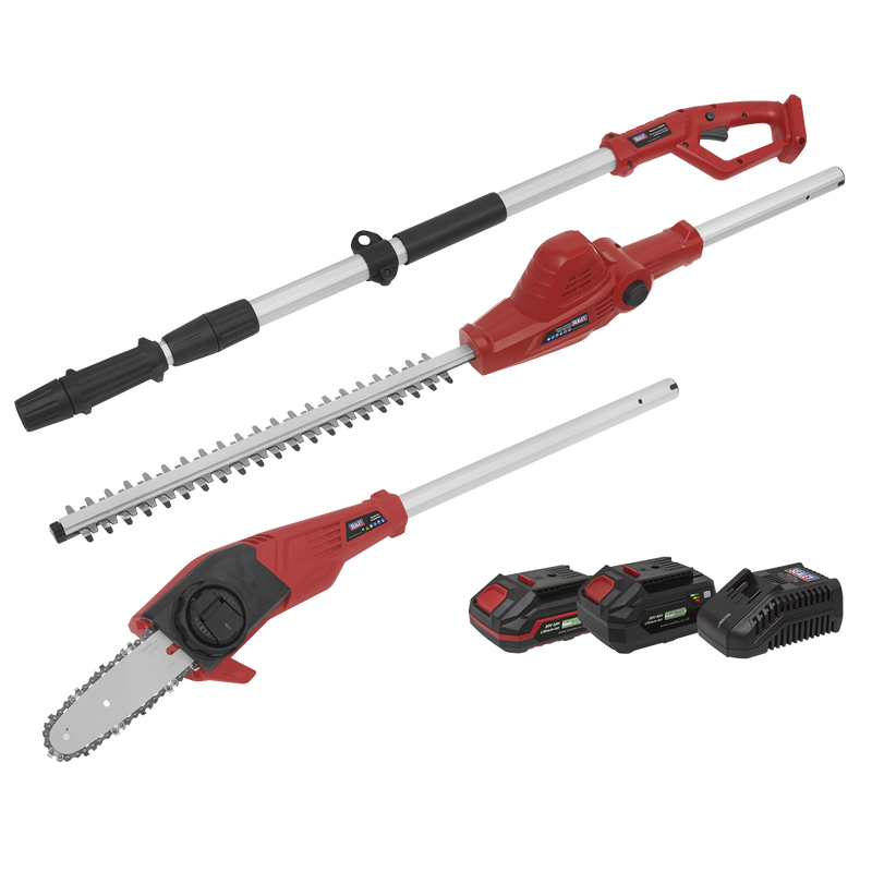 Sealey CP20VTPCOMBO 20V SV20 Series Telescopic Cordless Hedge Trimmer & Chainsaw Kit - 2 Batteries