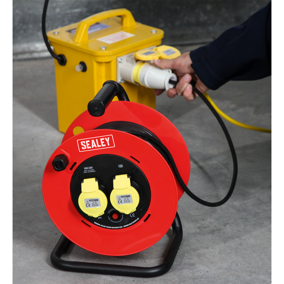 Sealey CR12515 25m Heavy-Duty Cable Reel with Thermal Trip 2 x 110V