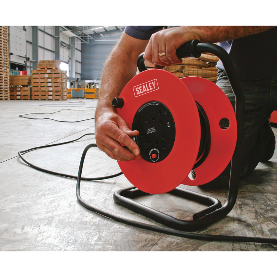 Sealey CR25025 50m Heavy-Duty Cable Reel with Thermal Trip - 230V