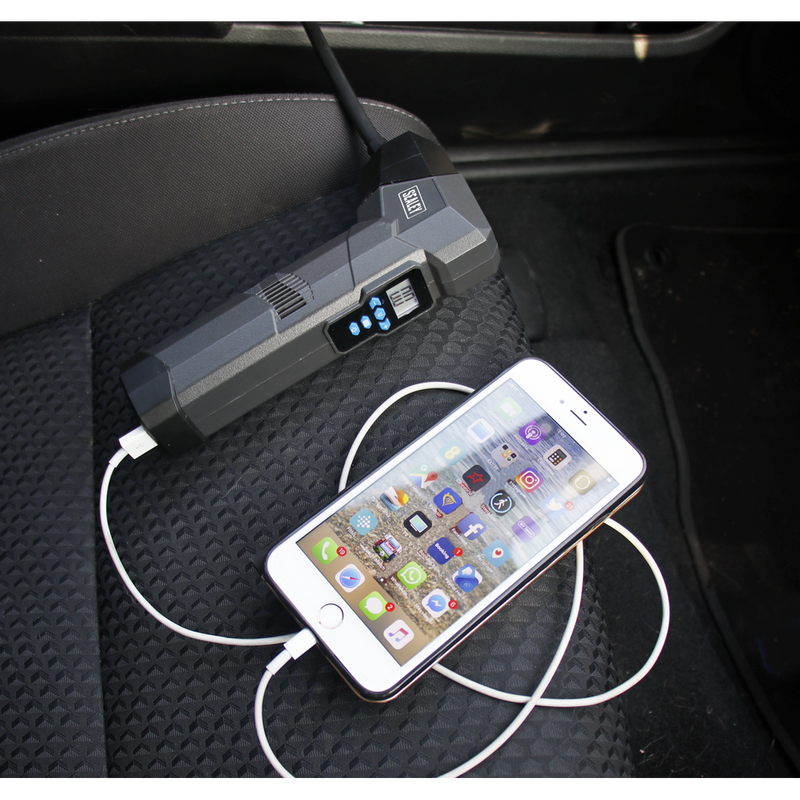 Sealey CTI120 Compact Rechargeable Tyre Inflator & Power Bank with Work Light