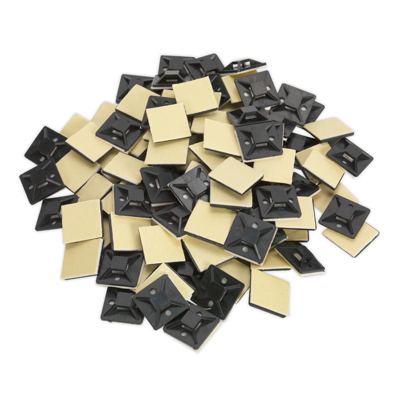 Sealey CTM2525B 25 x 25mm Black Self-Adhesive Cable Tie Mounts - Pack of 100