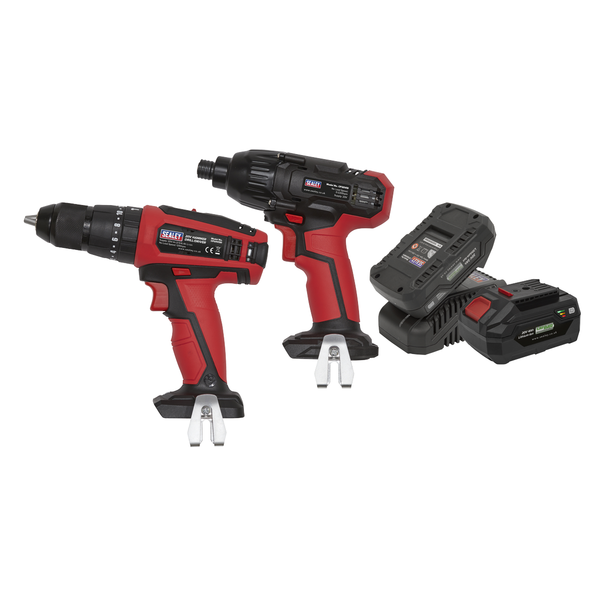 Sealey CP20VDDCOMBO 20V SV20 Series Cordless 13mm Hammer Drill/1/4"Hex Drive Impact Driver Combo Kit