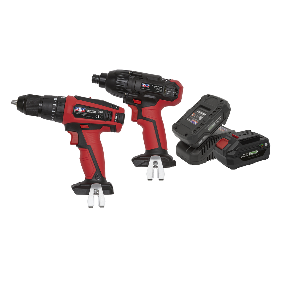 Sealey CP20VDDCOMBO 20V SV20 Series Cordless 13mm Hammer Drill/1/4"Hex Drive Impact Driver Combo Kit