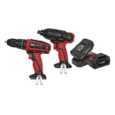 Sealey CP20VDDCOMBO 20V SV20 Series Cordless 13mm Hammer Drill/1/4"Hex Drive Impact Driver Combo Kit