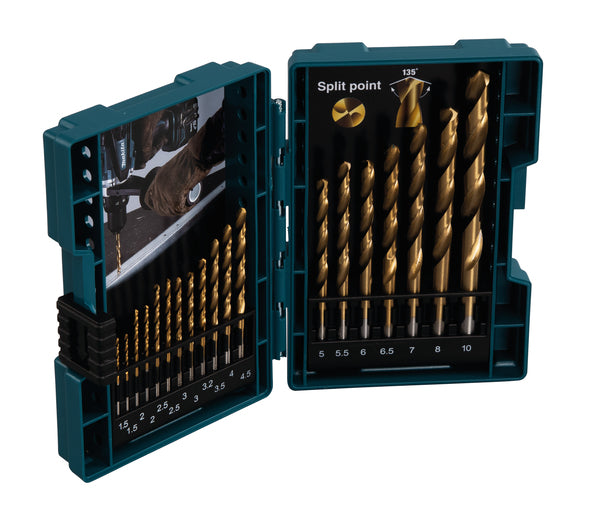 Makita D-67527 HSS Tin Metal Drill Bit Set 19pc 1.5-10mm