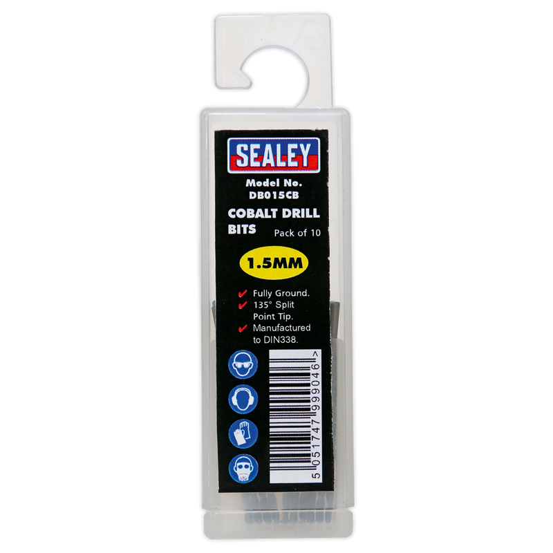 Sealey DB015CB 1.5mm HSS Cobalt Fully Ground Drill Bit - Pack of 10