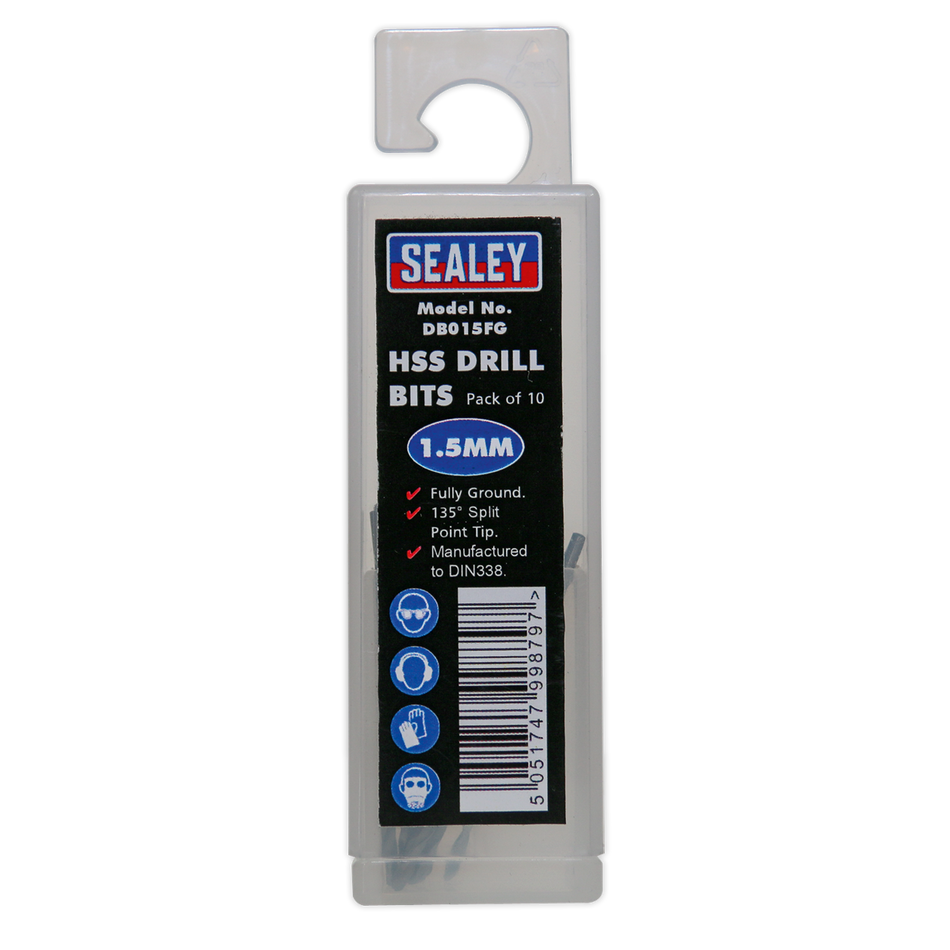 Sealey DB015FG 1.5mm HSS Fully Ground Drill Bit - Pack of 10