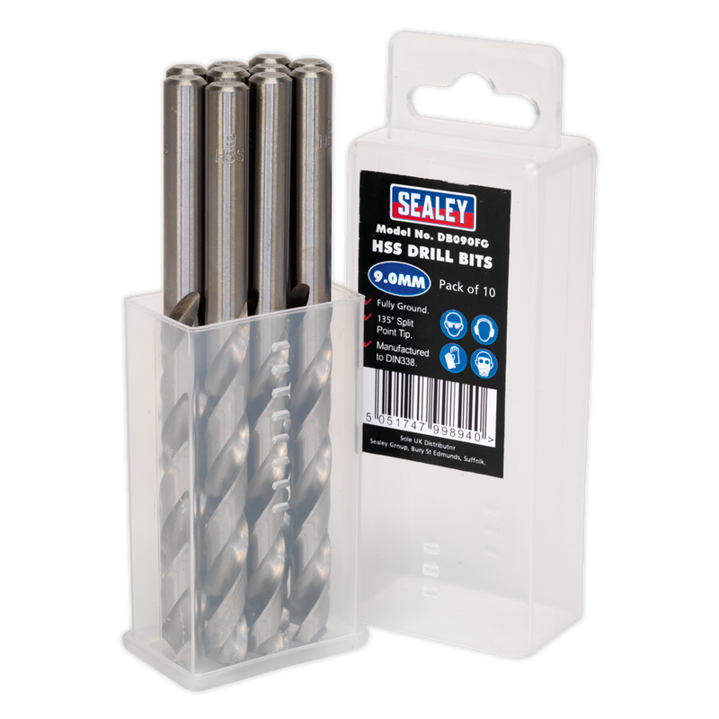 Sealey DB090FG 9mm HSS Fully Ground Drill Bit - Pack of 10