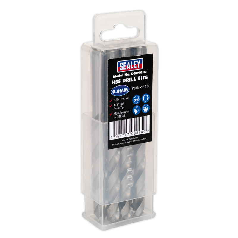 Sealey DB090FG 9mm HSS Fully Ground Drill Bit - Pack of 10