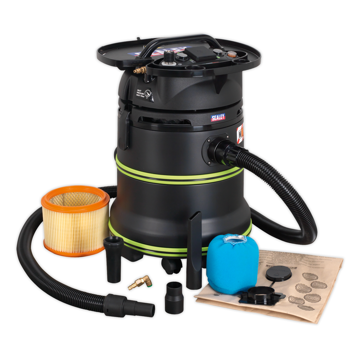 Sealey DFS35M 35L Dust-Free Wet & Dry Industrial Vacuum Cleaner Plastic Drum M Class Filtration Self-Clean