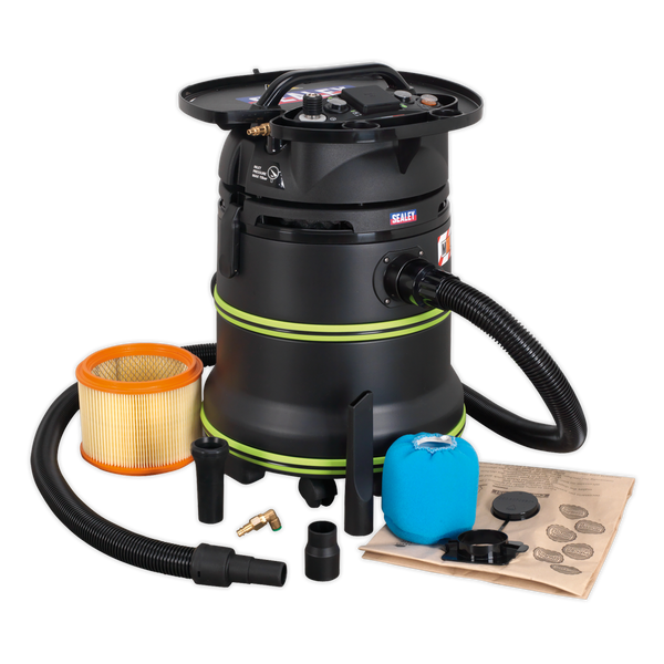 Sealey DFS35M 35L Dust-Free Wet & Dry Industrial Vacuum Cleaner Plastic Drum M Class Filtration Self-Clean