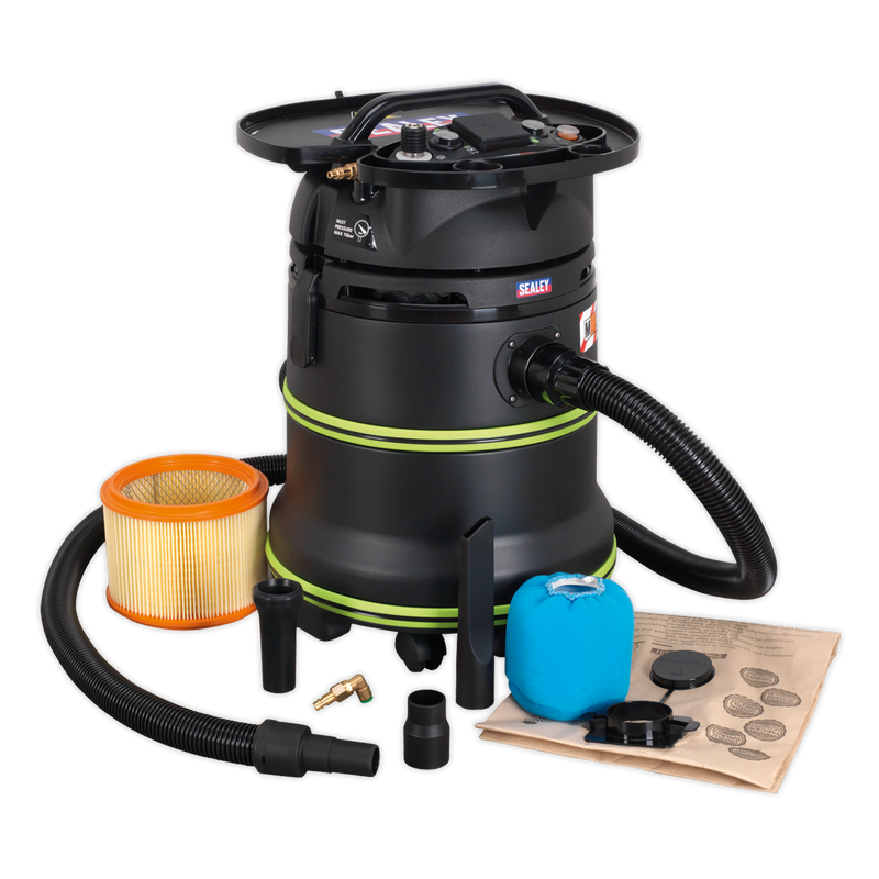 Sealey DFS35M 35L Dust-Free Wet & Dry Industrial Vacuum Cleaner Plastic Drum M Class Filtration Self-Clean